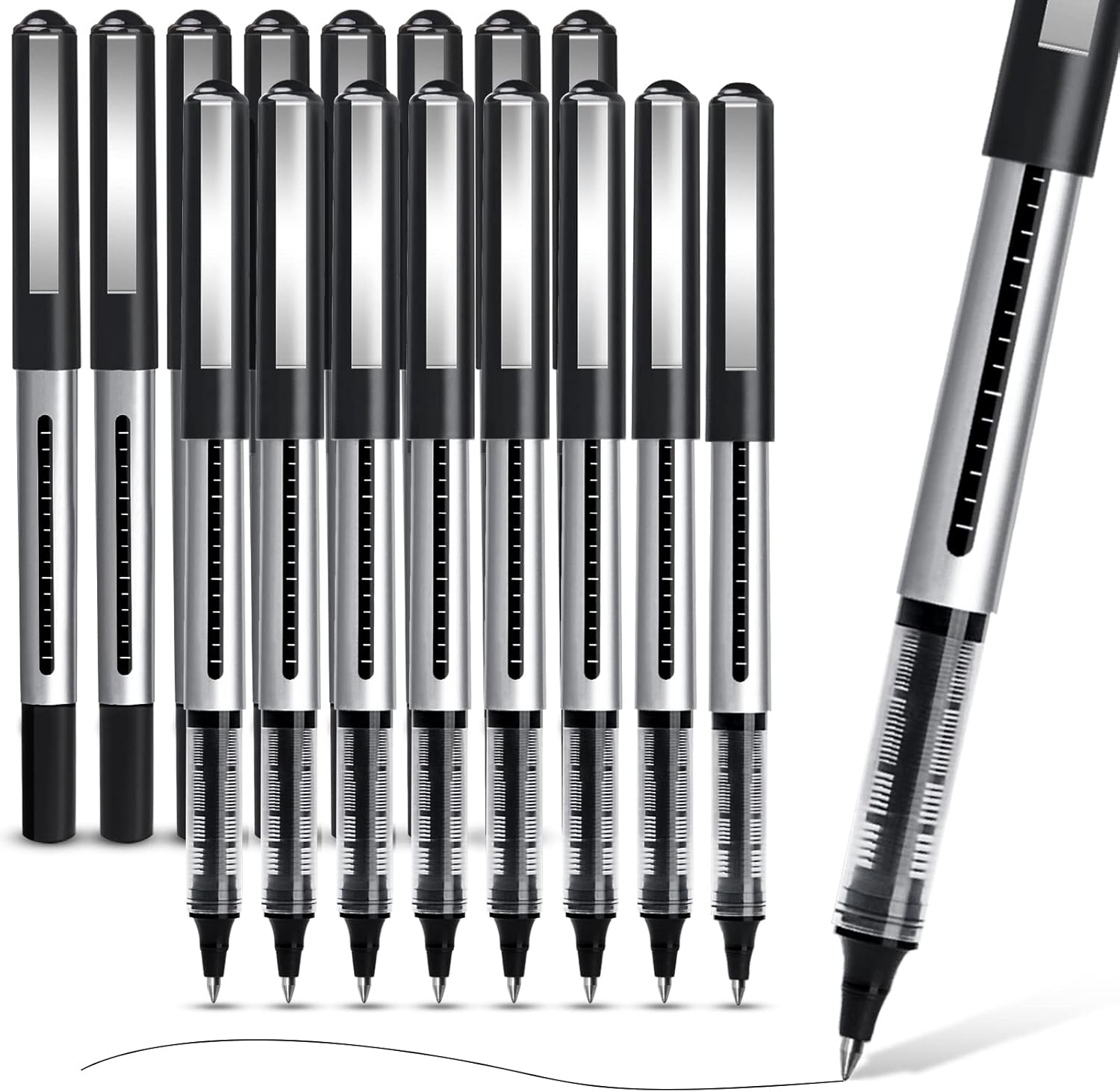 APOGO Rollerball Pens Black Ink, 16 Pack Pens Multipack 0.5mm Black Gel Pens, Quick-Drying Ink Pens, Writing Pens for Note Taking, Sketch, Bullet Journal, Black Pens for School & Office Supplies-0