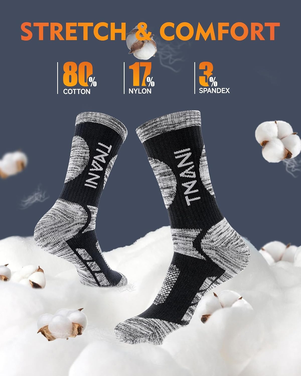 RUIXUE Mens Sports Socks Athletic Cushion Walking Socks Breathable Crew Socks Outdoor Multi Performance Socks for Hiking Trekking Running (5 Pairs/6 Pairs)-5