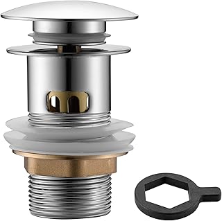 Ibergrif M20507 Basin Waste, Pop Up Sink Plug Replacement, Slotted Click Clack Waste with Overflow for Bathroom Sink, 1/4" BSP, Build-in Strainer, Dual Silicone Seal Washers, Chrome