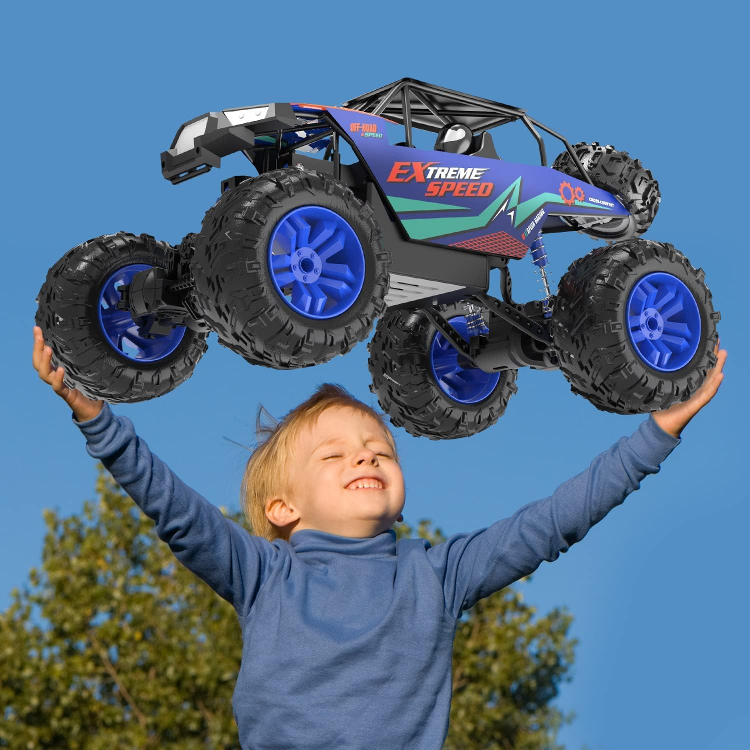 DEERC DE60 Large 1:8 Scale Upgraded RC Cars Remote Control Car for Adults Boys,Off Road Monster Truck with Realistic Sound,2.4Ghz 4WD Rock Crawler Toy All Terrain Climbing,2 Batteries for 80 Min Play-2