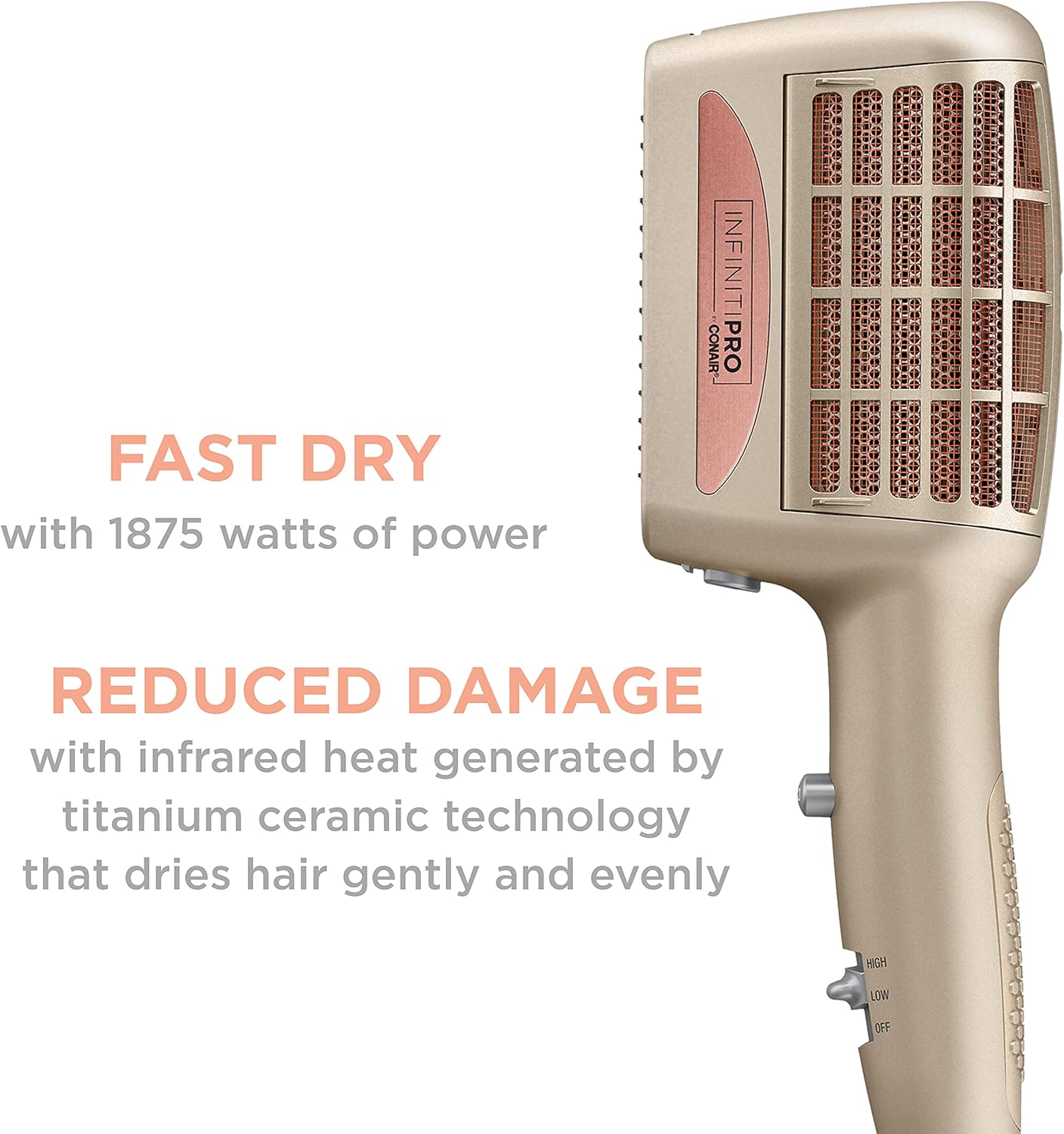 INFINITIPRO by CONAIR 4-in-1 Frizz Free Styling Hair Dryer, 1875W Hair Dryer and 4 Attachments-2