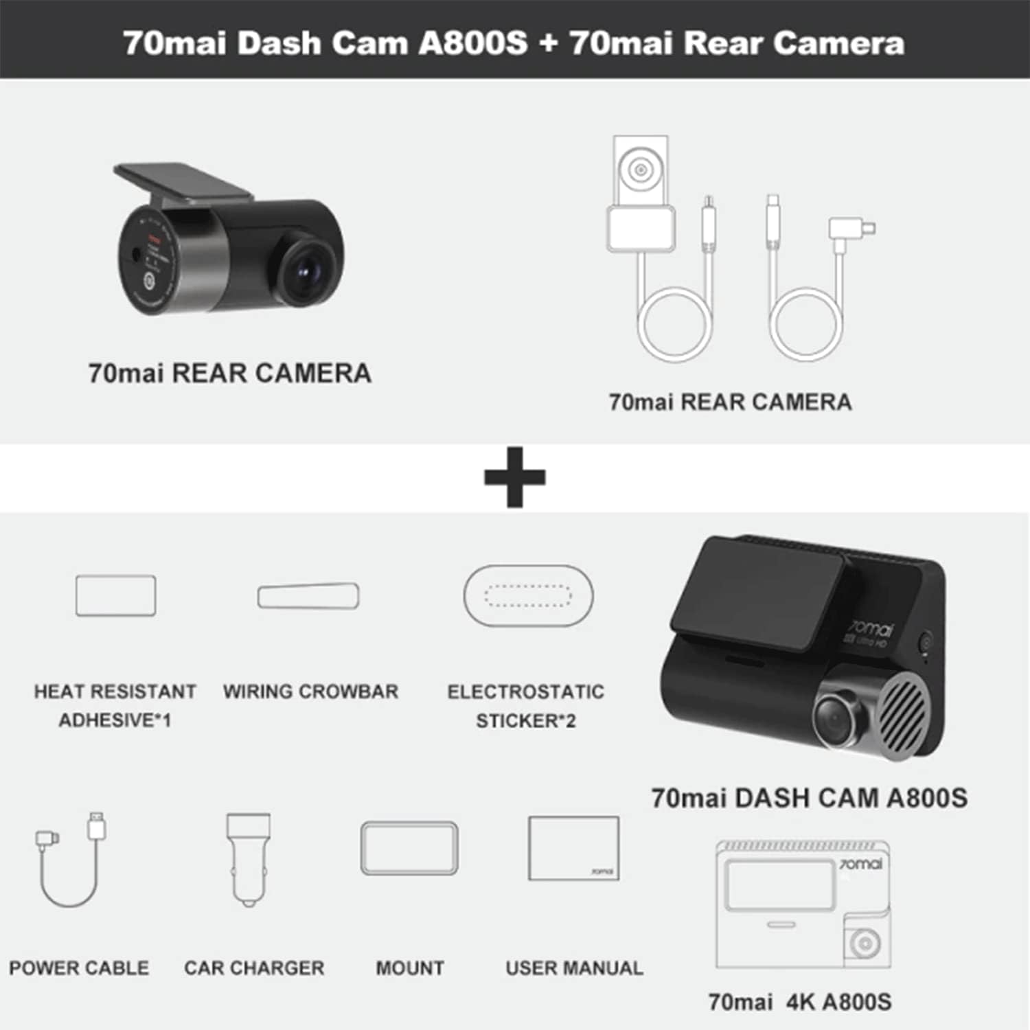 70mai A800S Dash Cam with Rear Cam RC06 Set-2