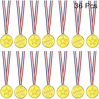 FEPITO 36 Pcs Gold Winner Medals Plastic Medals Gold Medal Party Favor Decorations and Sports Awards