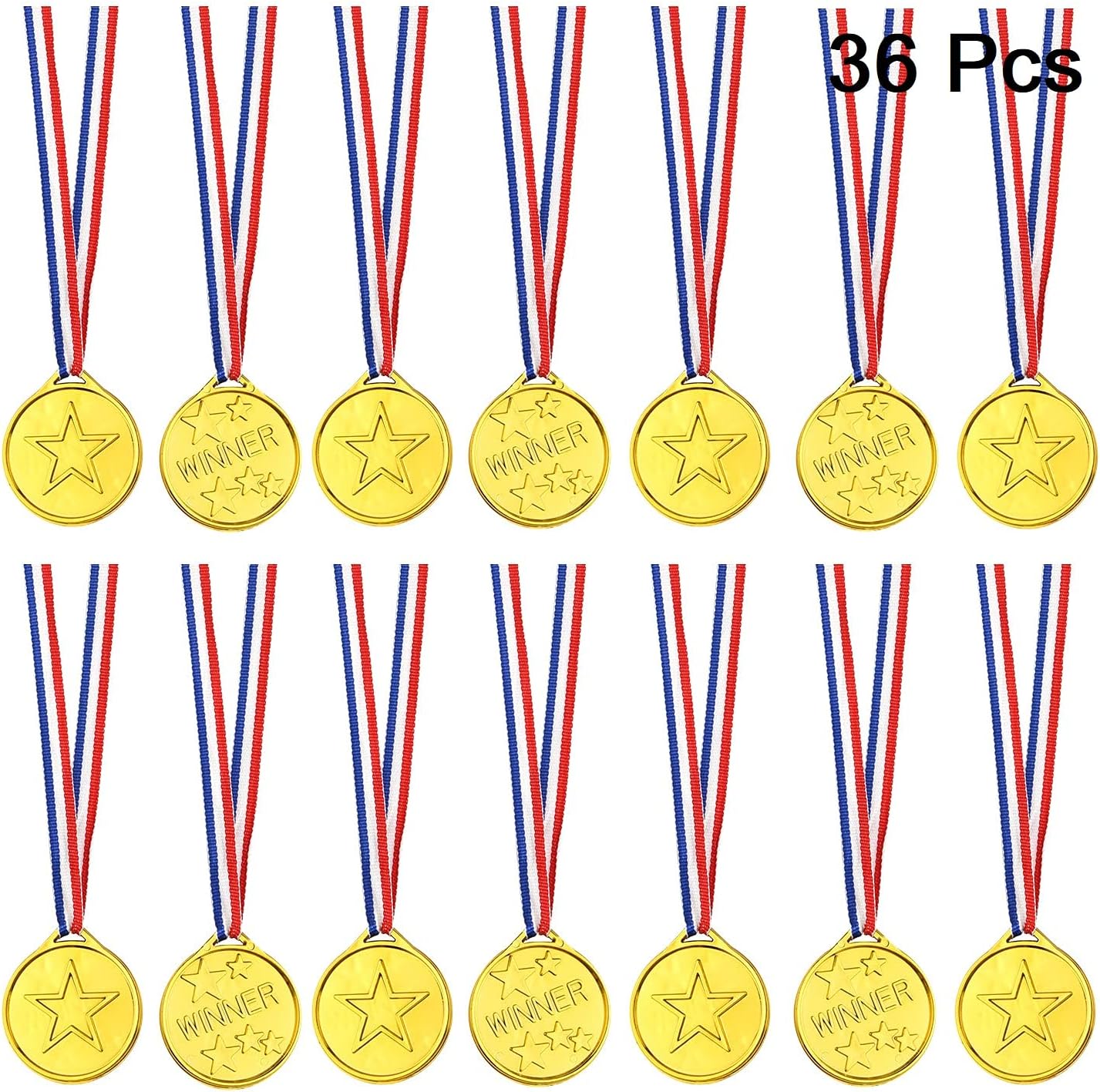 FEPITO 36 Pcs Gold Winner Medals Plastic Medals Gold Medal Party Favor Decorations and Sports Awards-0