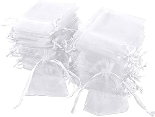 Carehabi 100 Pcs Organza Gift Bags White 7x9cm Small Jewelry Pouches Wedding Jewelry Bag Favour bags Lavender Bag for Wedding Birthday Party Christmas Candy Mesh Bags