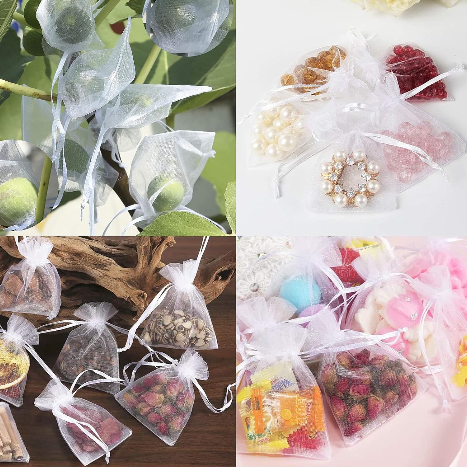 Carehabi 100 Pcs Organza Gift Bags White 7x9cm Small Jewelry Pouches Wedding Jewelry Bag Favour bags Lavender Bag for Wedding Birthday Party Christmas Candy Mesh Bags-1