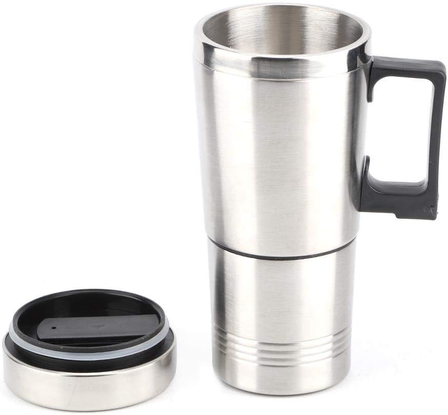 Car Heating Cup, 12V 450ml Electric Mug Stainless Steel Travel Heating Cup Electric Heated Coffee Mug Warmer Portable Double layer Cup with Cigarette Lighter Cable for Heating Water Milk and Tea-0