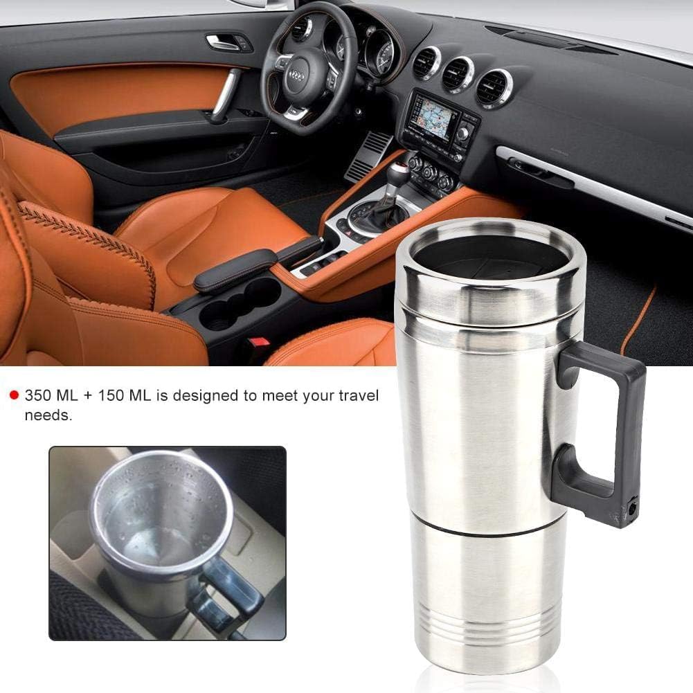 Car Heating Cup, 12V 450ml Electric Mug Stainless Steel Travel Heating Cup Electric Heated Coffee Mug Warmer Portable Double layer Cup with Cigarette Lighter Cable for Heating Water Milk and Tea-2