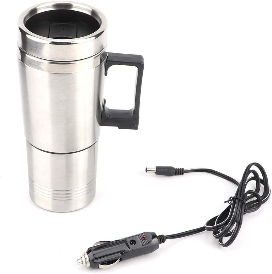 Car Heating Cup, 12V 450ml Electric Mug Stainless Steel Travel Heating Cup Electric Heated Coffee Mug Warmer Portable Double layer Cup with Cigarette Lighter Cable for Heating Water Milk and Tea-4