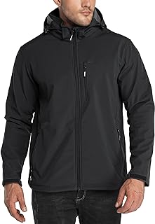 33,000ft Men's Waterproof Jackets Fleece Lining Softshell Jacket - Multi Pockets Outdoor Windproof Coat With Detachable Hood