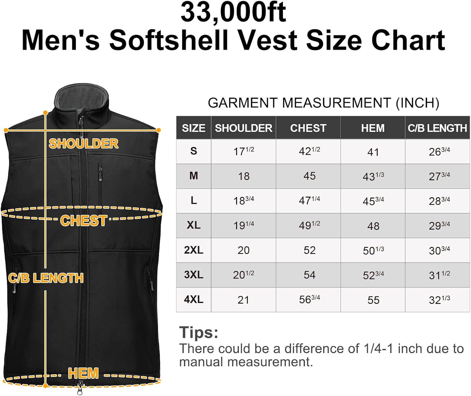 33,000ft Mens Softshell Gilet Activewear Vests Windproof Fleece Lined Outerwear Zipped Pockets Sleeveless Softshell Jacket for Leisure, Golf, Travelling-5