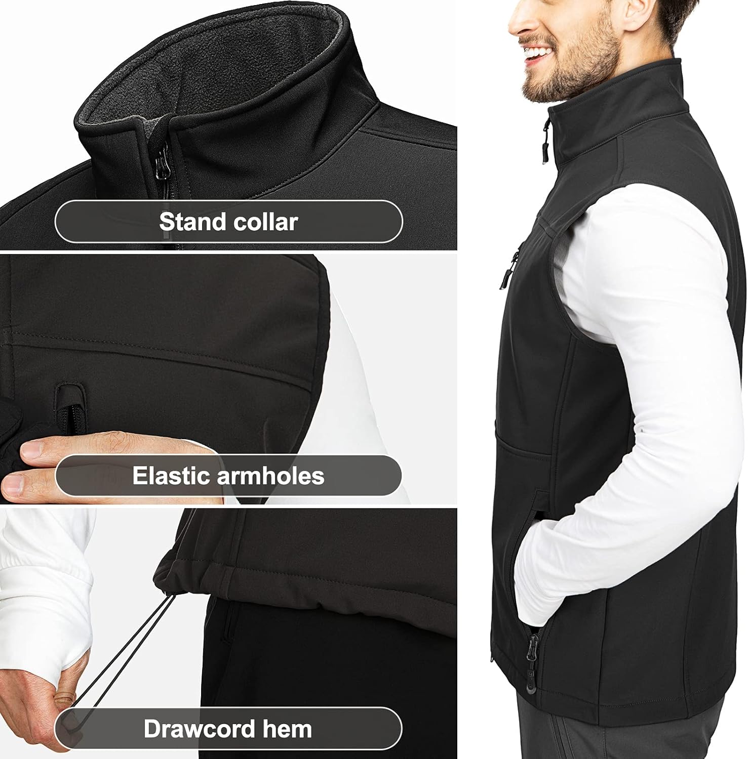 33,000ft Mens Softshell Gilet Activewear Vests Windproof Fleece Lined Outerwear Zipped Pockets Sleeveless Softshell Jacket for Leisure, Golf, Travelling-6