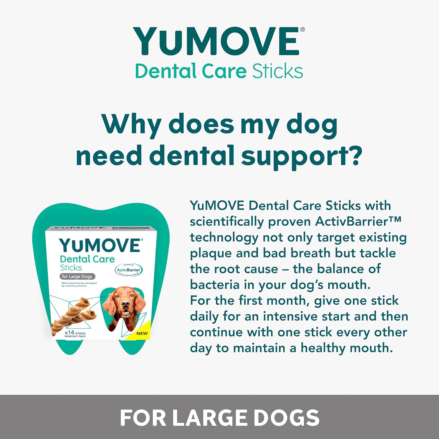 YuMOVE Dental Care | Dental Sticks for Large Dogs | 14 Pack | Tasty Chews with Natural Ingredients which Target Plaque & Freshen Breath-3