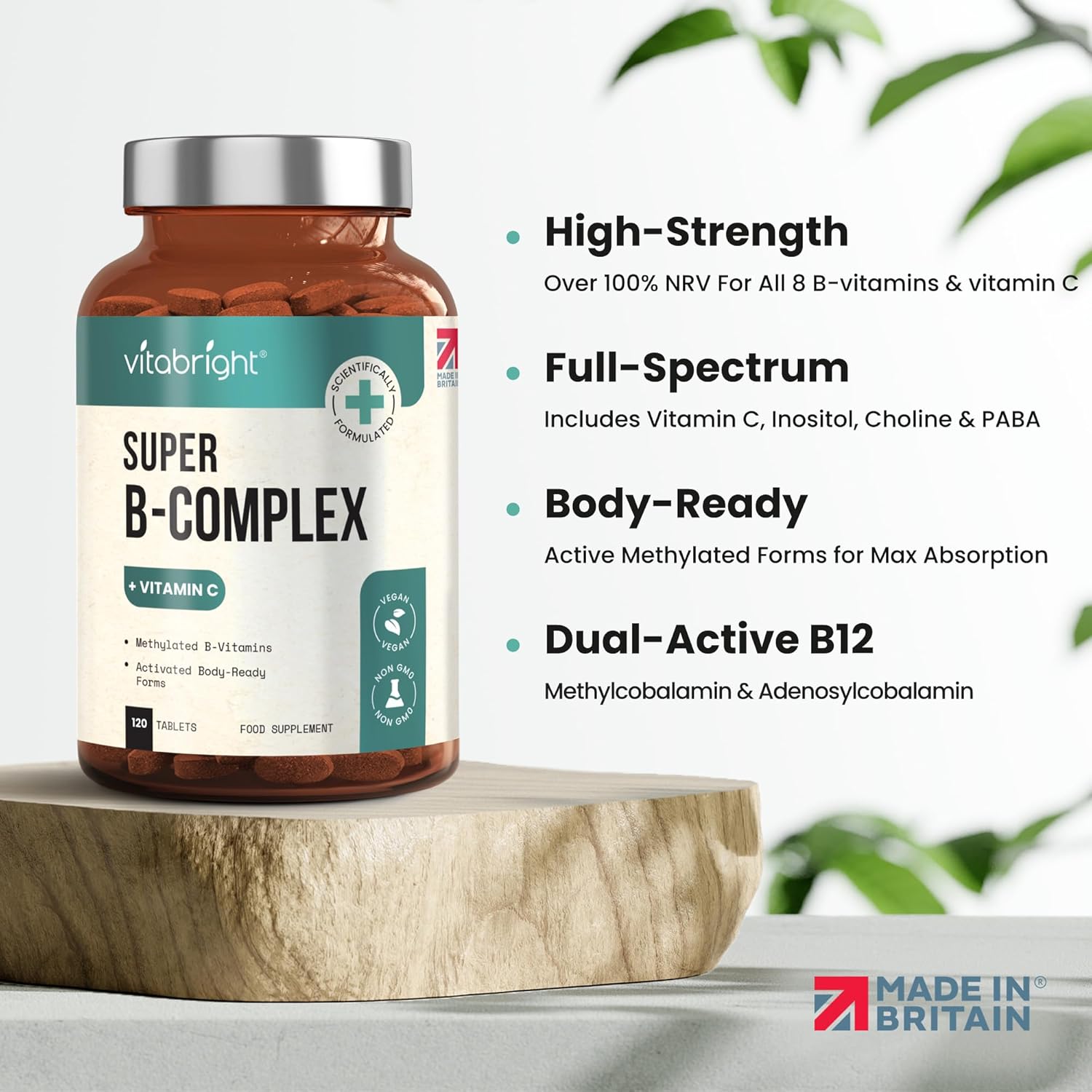 Vitamin B Complex High Strength Tablets - All Activated & Methylated B Vitamins Including Vitamin B12 and Folate, Vitamin B6, Vitamin B3, Vitamin B5, B1, B2, B8, VitaBright Methyl B Complex Vitamins-2