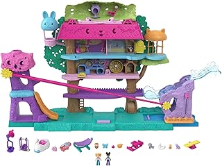 Polly Pocket Doll House with 2 Micro Dolls and Accessories, Toy Car, Funriture and 4 Pets, Expandable Pet Adventure House, Gifts for Kids​​, HJJ98