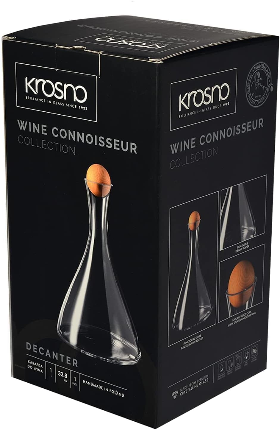 KROSNO Red Wine Decanter Carafe Glass with Stopper | 1000 ML | Wine Connoisseur Collection | Gift Box | Perfect for Home, Restaurants and Kitchen Unit-5