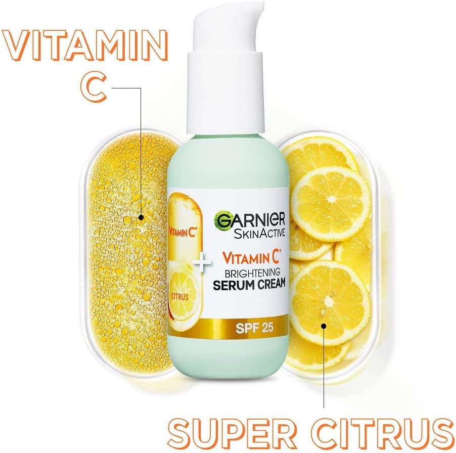 Garnier Vitamin C Serum Cream, 2in1 Formula With 20% Vitamin C serum & SPF 25 Moisturiser, Hydrate & Reveal Bright Glowing Skin, Organic & Vegan Formula, 50ml-2