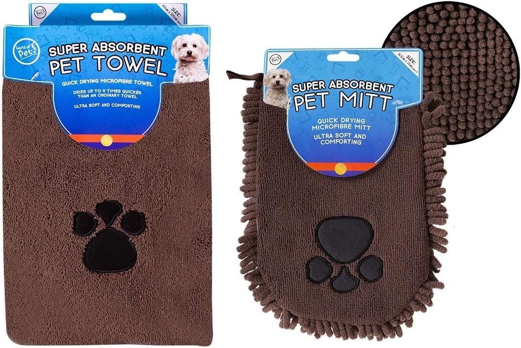 Pet Towels Super Absorbent Microfiber And Pet Mitt with Ultra Soft Quick Dry for Dogs, Puppy, Pet Random Colour Supply Grey OR Brown-1