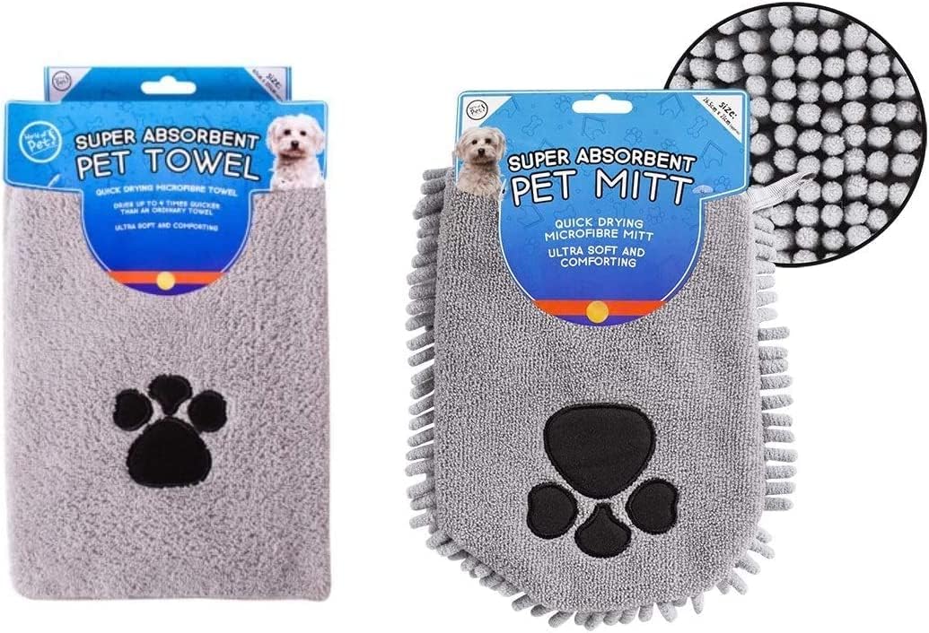 Pet Towels Super Absorbent Microfiber And Pet Mitt with Ultra Soft Quick Dry for Dogs, Puppy, Pet Random Colour Supply Grey OR Brown-2