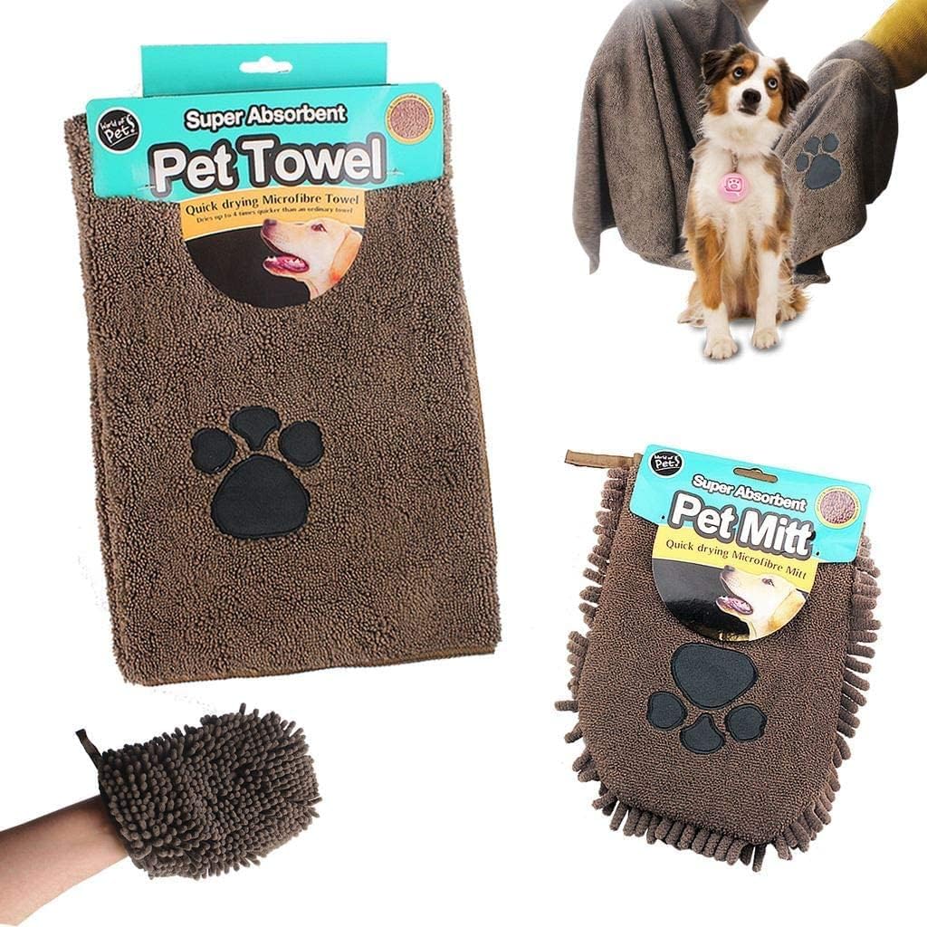 Pet Towels Super Absorbent Microfiber And Pet Mitt with Ultra Soft Quick Dry for Dogs, Puppy, Pet Random Colour Supply Grey OR Brown-4