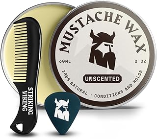 Striking Viking Mustache Wax and Comb Kit - Beard and Moustache Wax for Men with Strong Hold Natural Beeswax - Helps Tame, Style, and Groom (2 ounce) - Moustache Wax and Comb (2 Oz, Unscented)