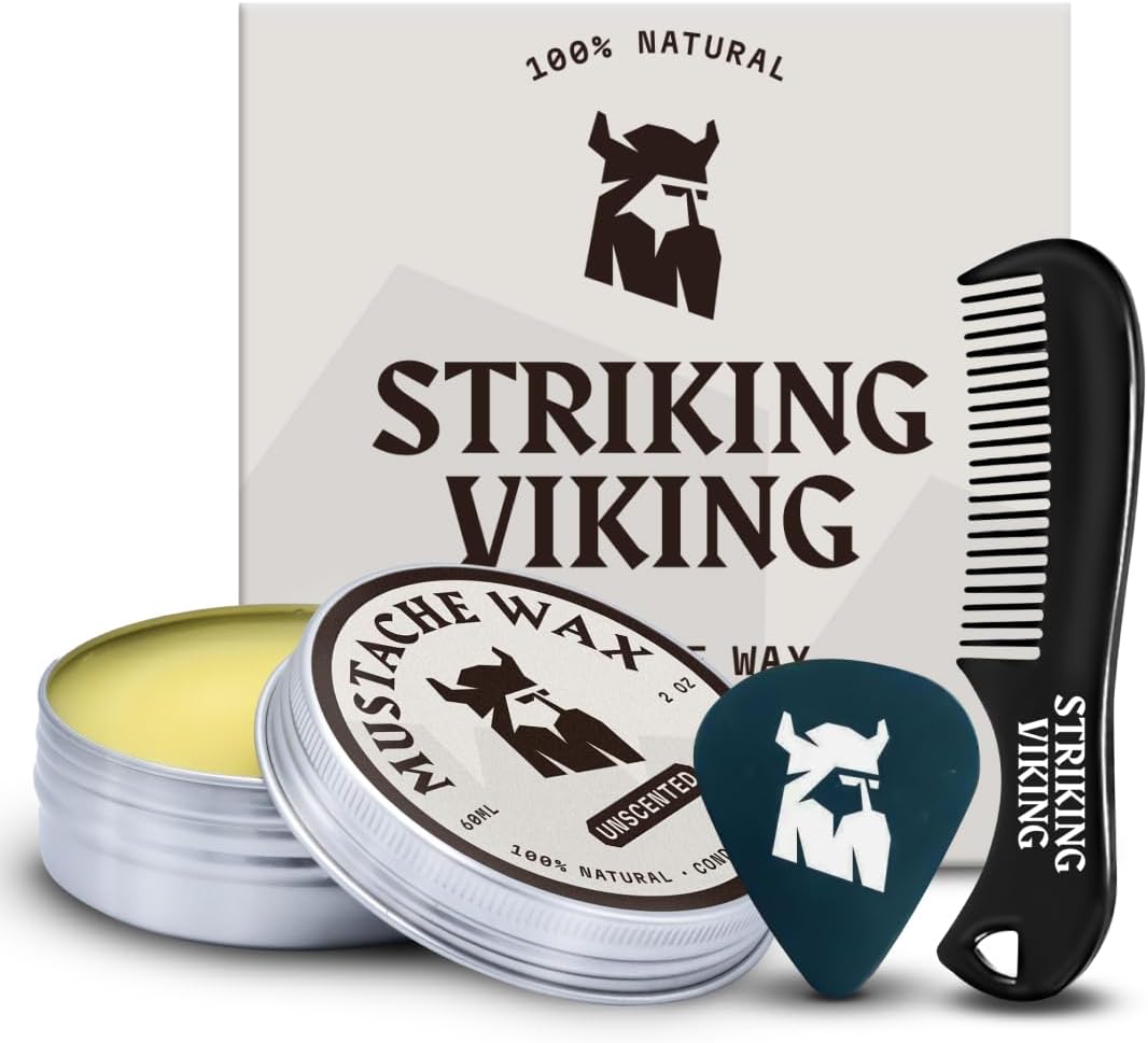 Striking Viking Mustache Wax and Comb Kit - Beard and Moustache Wax for Men with Strong Hold Natural Beeswax - Helps Tame, Style, and Groom (2 ounce) - Moustache Wax and Comb (2 Oz, Unscented)-8