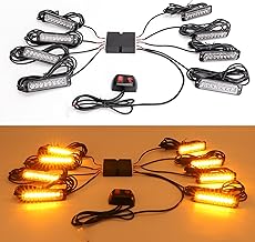 ROUTEKING 8x8LED Car Strobe Flashing Lights - Recovery Emergency Beacon Light, 14 Flashing Modes Beacons Warning Light, Universal for 12V-24V Car Vehicle Truck Caravan Camper (Amber)