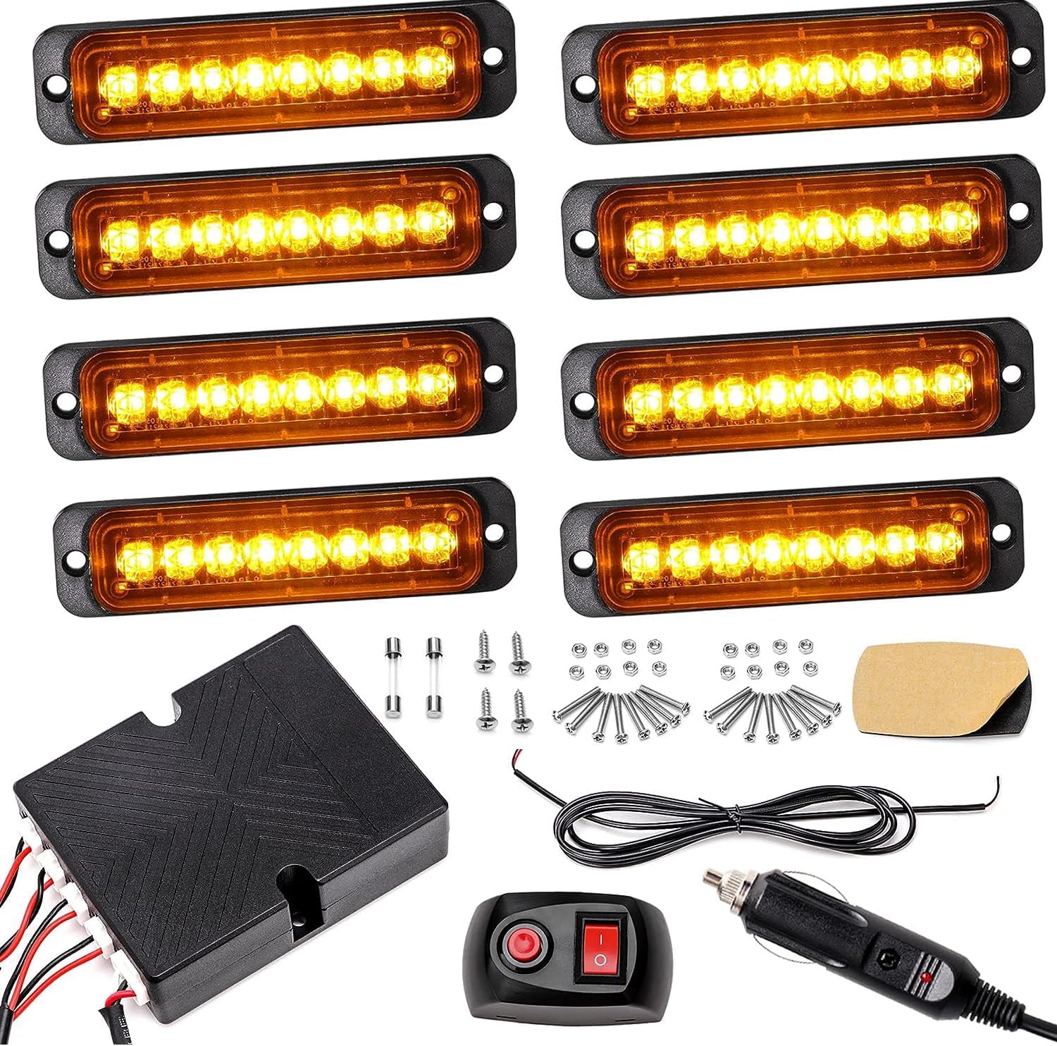 ROUTEKING 8x8LED Car Strobe Flashing Lights - Recovery Emergency Beacon Light, 14 Flashing Modes Beacons Warning Light, Universal for 12V-24V Car Vehicle Truck Caravan Camper (Amber)-1