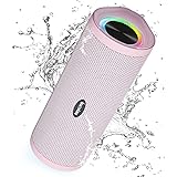 HEYSONG Portable Bluetooth Speaker, Waterproof Wireless Outdoor Speakers with LED Light, Enhanced Bass, IPX7 Floating, 40H Play, TF Card, True Wireless Stereo for Party, Shower, Gifts for Women - Pink