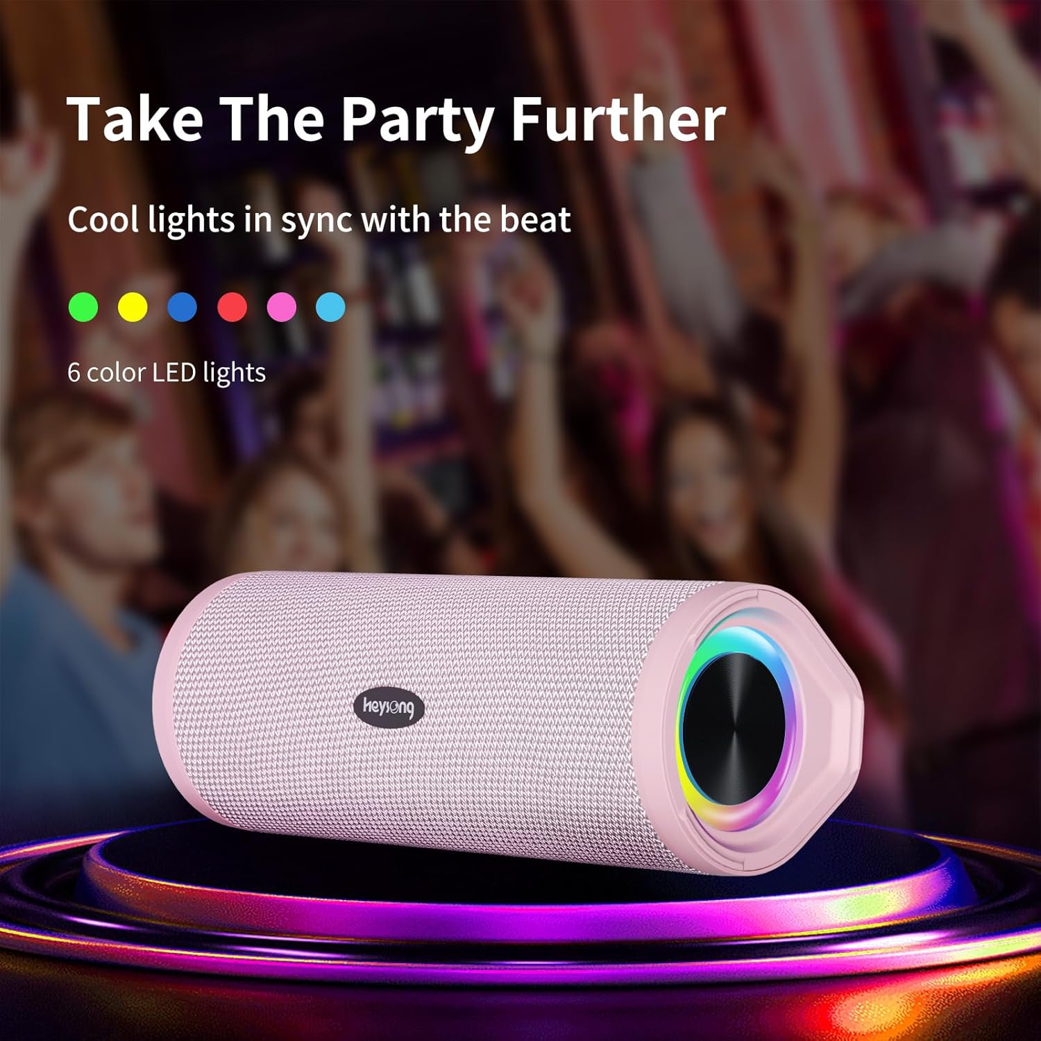 HEYSONG Portable Bluetooth Speaker, Waterproof Wireless Outdoor Speakers with LED Light, Enhanced Bass, IPX7 Floating, 40H Play, TF Card, True Wireless Stereo for Party, Shower, Gifts for Women - Pink-4