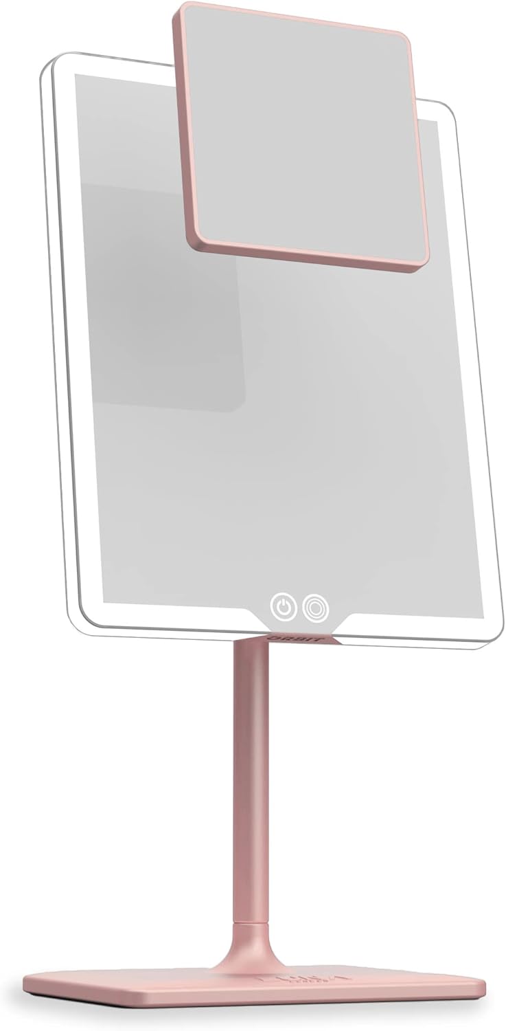 LUNA London ORBIT Mirror in Blush Rose (Pink) | Vanity Mirror with Lights, Makeup Mirror, LED Lighted Desk Mirror with Light for Tabletop 7X 1X Magnification Dimmable and Rechargeable-0