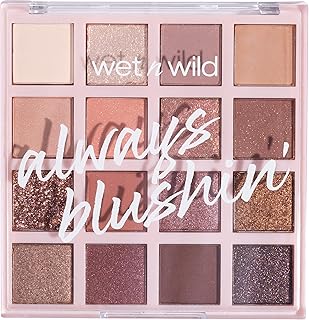 Wet n Wild Always Blushin' Eyeshadow Palette, Blendable Neutral Eye Shadows with Matte, Sparkle, Glitter Finishes for Soft Glam Looks, Nude Eyeshadow Palette with 16 Ultra-Pigmented Shades