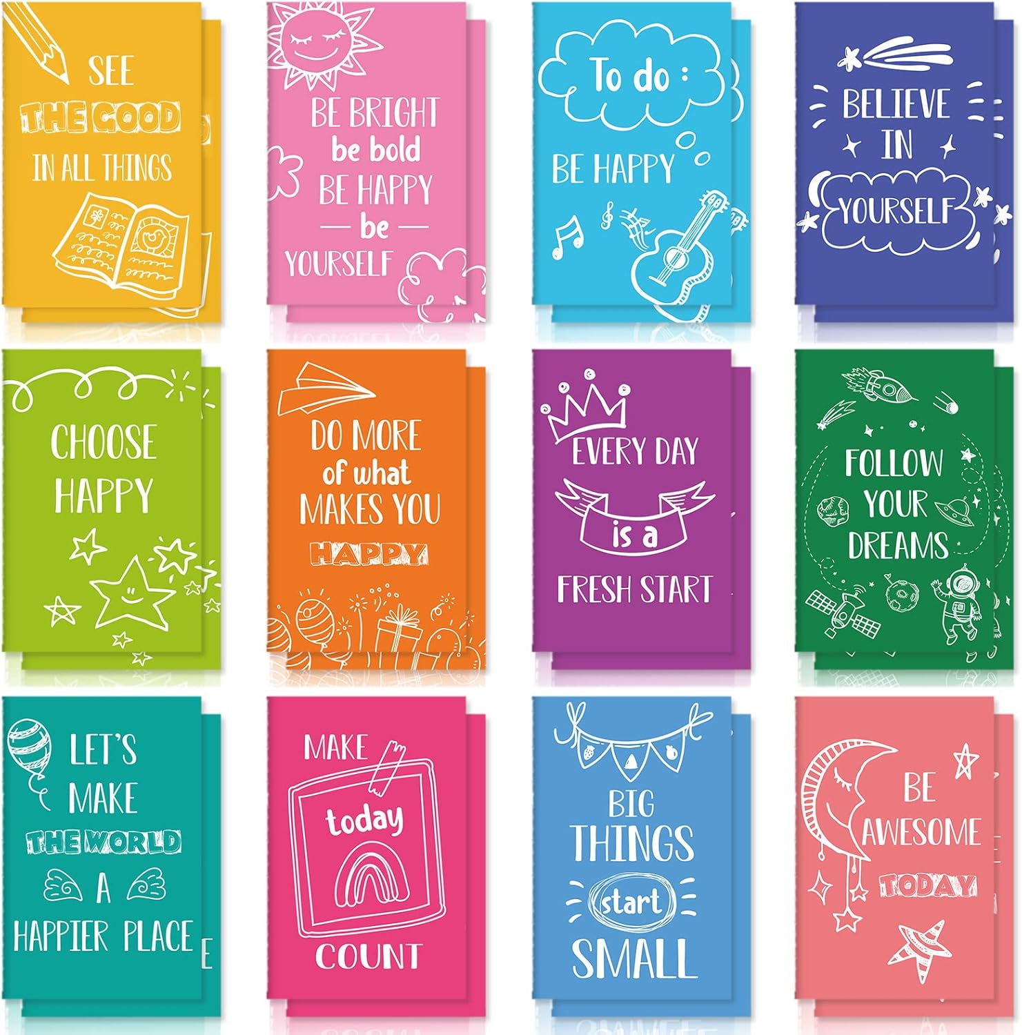 Zonon 24 Pcs Mini Colorful Notebooks Bulk Gifts, Funny Motivational Journals Notepads Inspirational Notepads Small Pocket Notebook Teacher Office Prizes Travel(Happy Style)-0