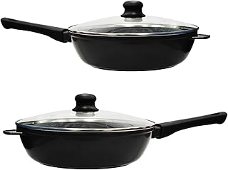 simpahome 2PC Deep Non-Stick Scratch Resistant Aluminium Body Frying Pans 24cm & 28cm with Durable Stone Coating and Glass Lids