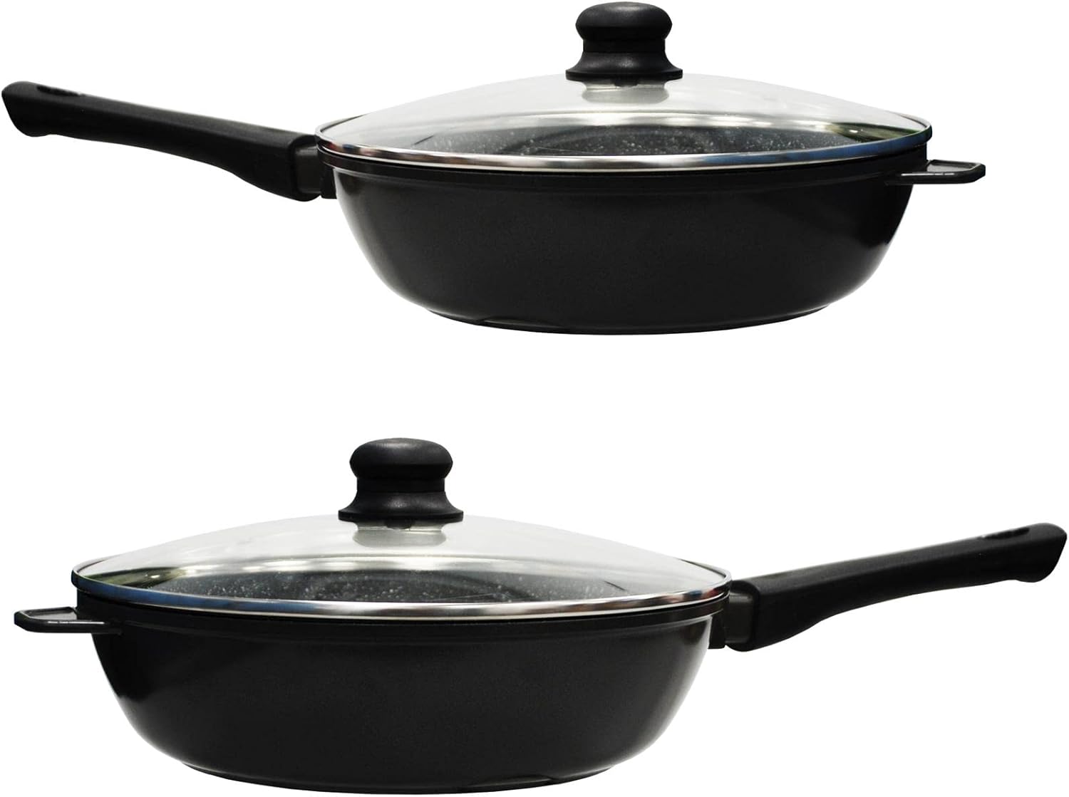 simpahome 2PC Deep Non-Stick Scratch Resistant Aluminium Body Frying Pans 24cm & 28cm with Durable Stone Coating and Glass Lids-0