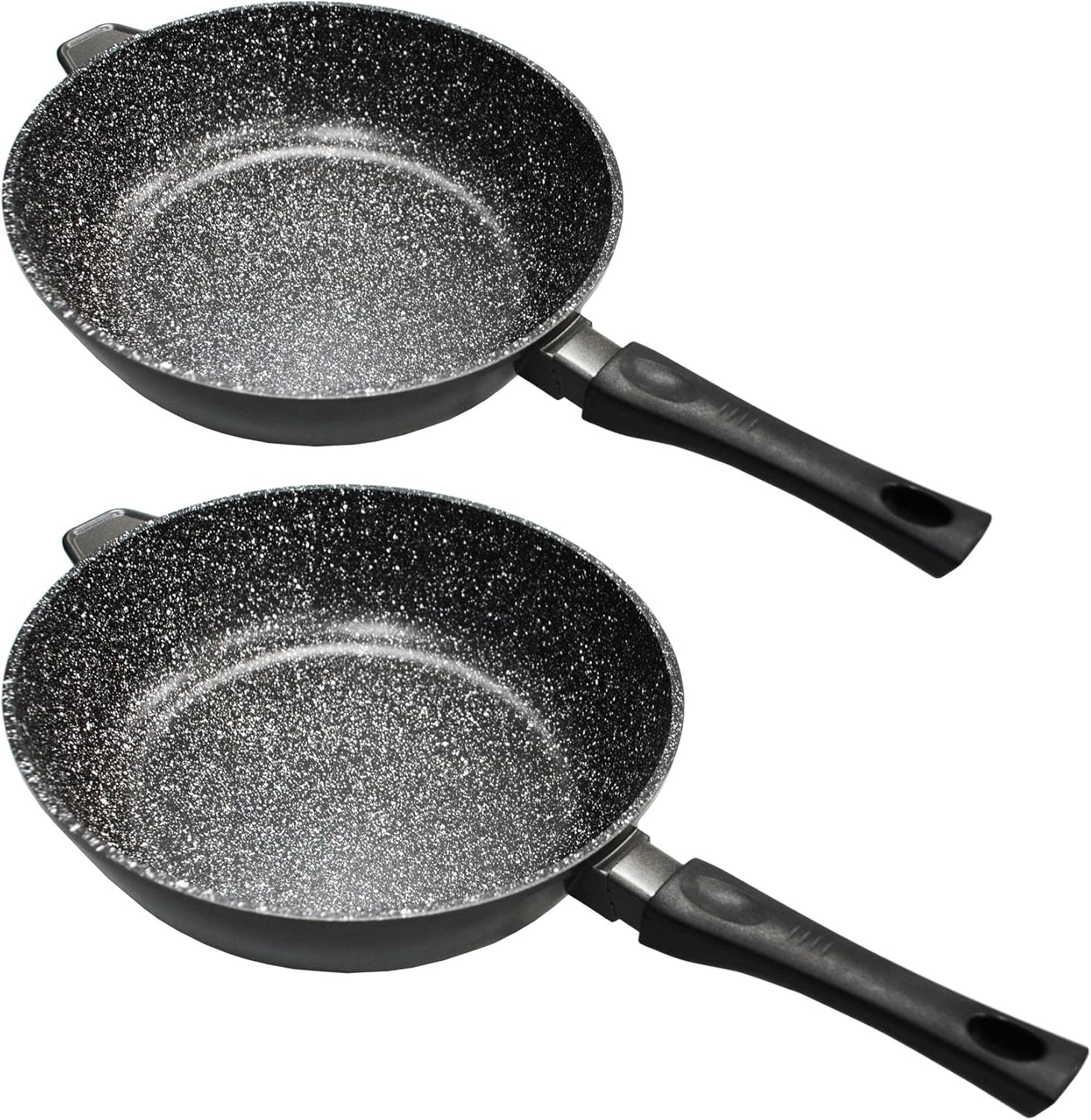 simpahome 2PC Deep Non-Stick Scratch Resistant Aluminium Body Frying Pans 24cm & 28cm with Durable Stone Coating and Glass Lids-1