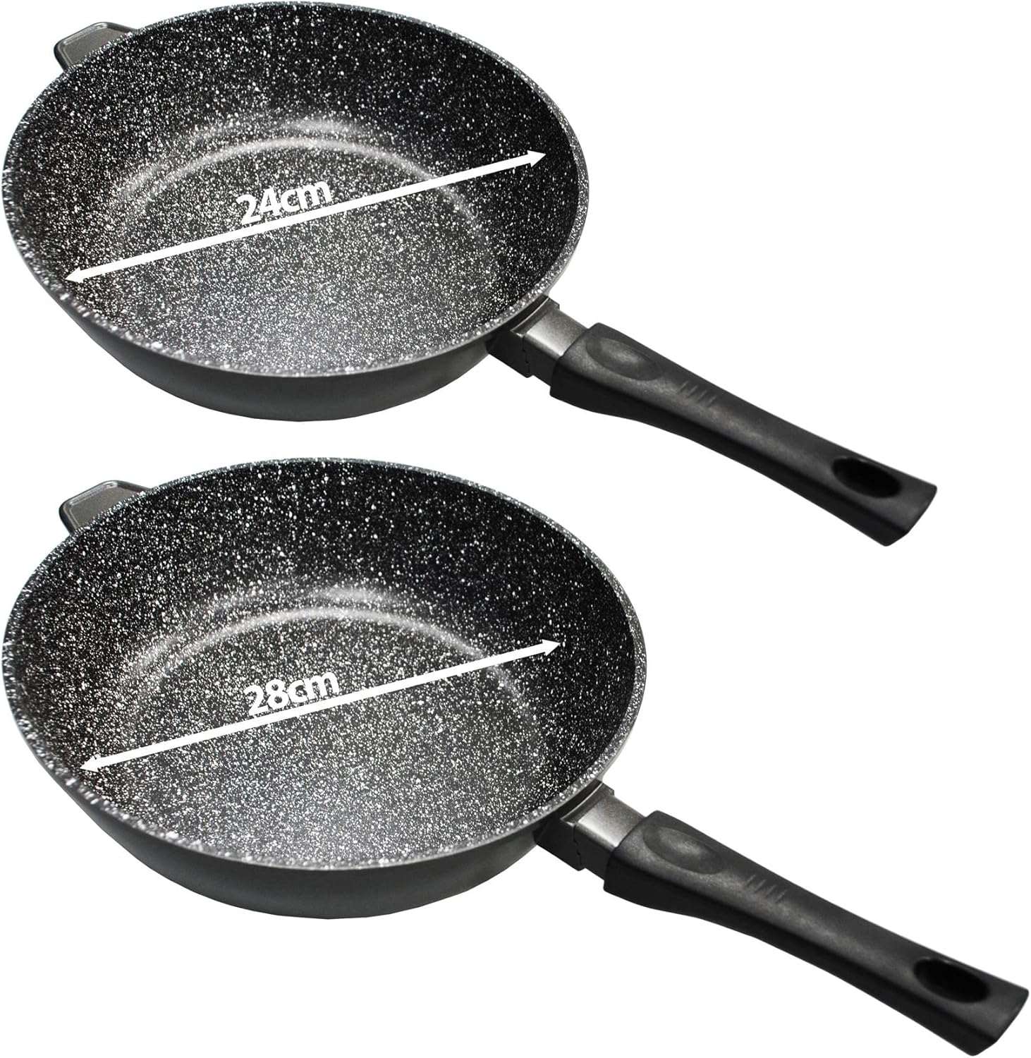 simpahome 2PC Deep Non-Stick Scratch Resistant Aluminium Body Frying Pans 24cm & 28cm with Durable Stone Coating and Glass Lids-2