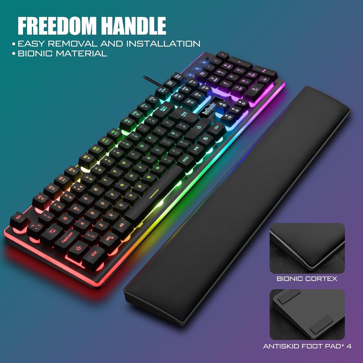 RedThunder K10 Wired Gaming Keyboard and Mouse Combo, UK Layout, True RGB Backlight, Soft Leather Wrist Rest, Mechanical Feel Ergonomic Anti-Ghosting Keyboard + 7D 7200 DPI Mouse for PC, Mac (Black)-3