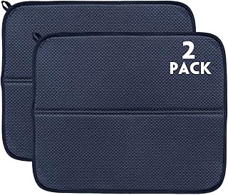 RECYCO Microfiber Dish Drying Mat for Kitchen Counter 44x36cm, 2 Pack, Ultra Absorbent Dish Drainer Rack Pad for Countertop (Navy)