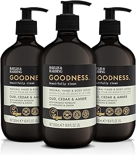 Baylis & Harding Goodness Oud, Cedar & Amber Hand & Body Lotion, 500 ml (Pack of 3) - Vegan Friendly