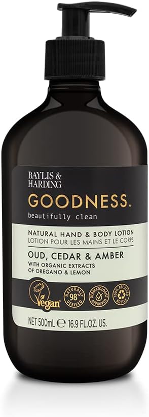 Baylis & Harding Goodness Oud, Cedar & Amber Hand & Body Lotion, 500 ml (Pack of 3) - Vegan Friendly-1