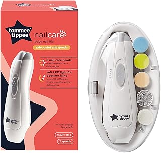 Tommee Tippee Electric Baby Nail File Trimmer, Battery-Powered Infant Nail Clipper with LED Light and Six Filing Heads for Baby and Adult Use