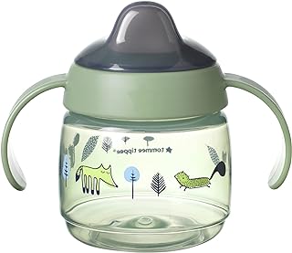 Tommee Tippee Superstar Sippee, Weaning Sippy Cup for Babies with INTELLIVALVE Leak and Shake-Proof Technology and BACSHIELD Antibacterial Technology, 4m+, 190ml, Pack of 1, Green