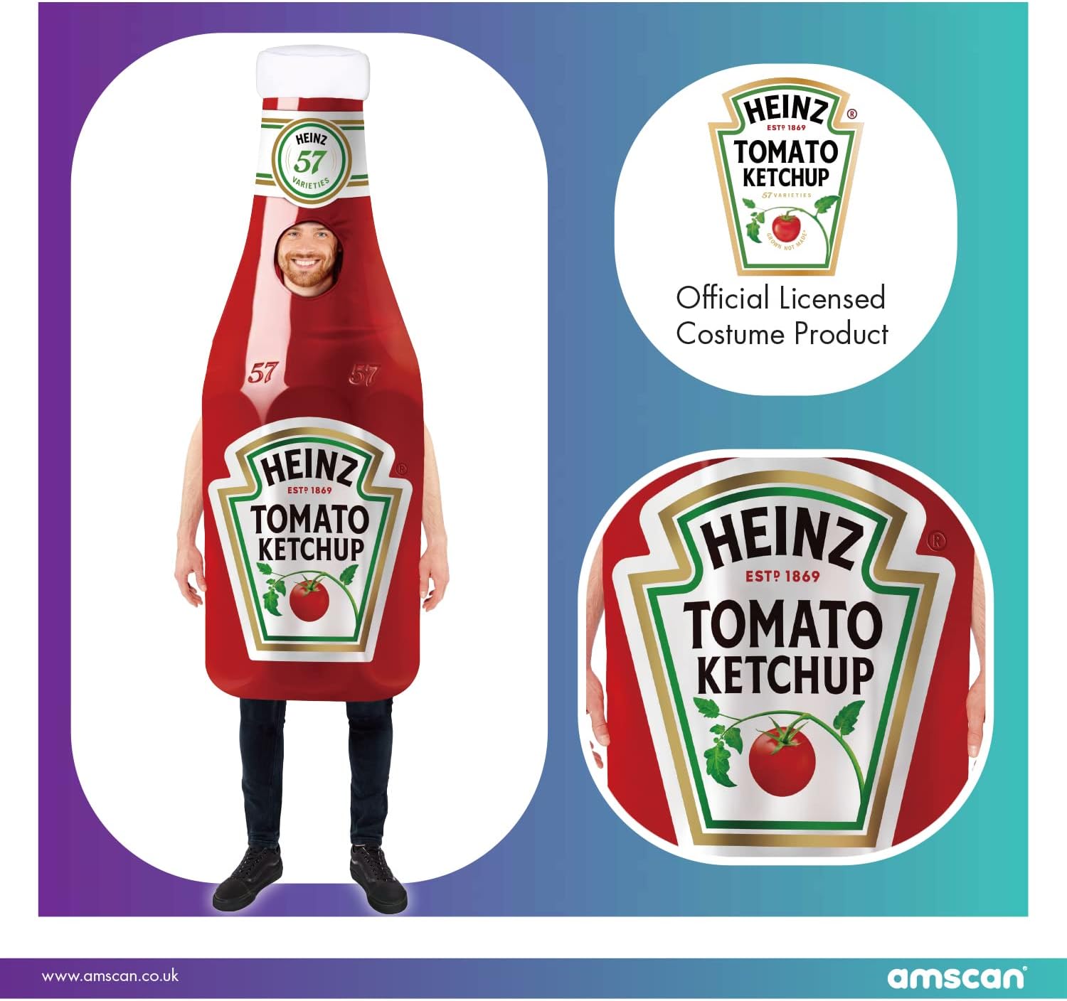 (PKT) (9913345) Adult Heinz Ketchup Bottle Costume Tabard (Standard)-2