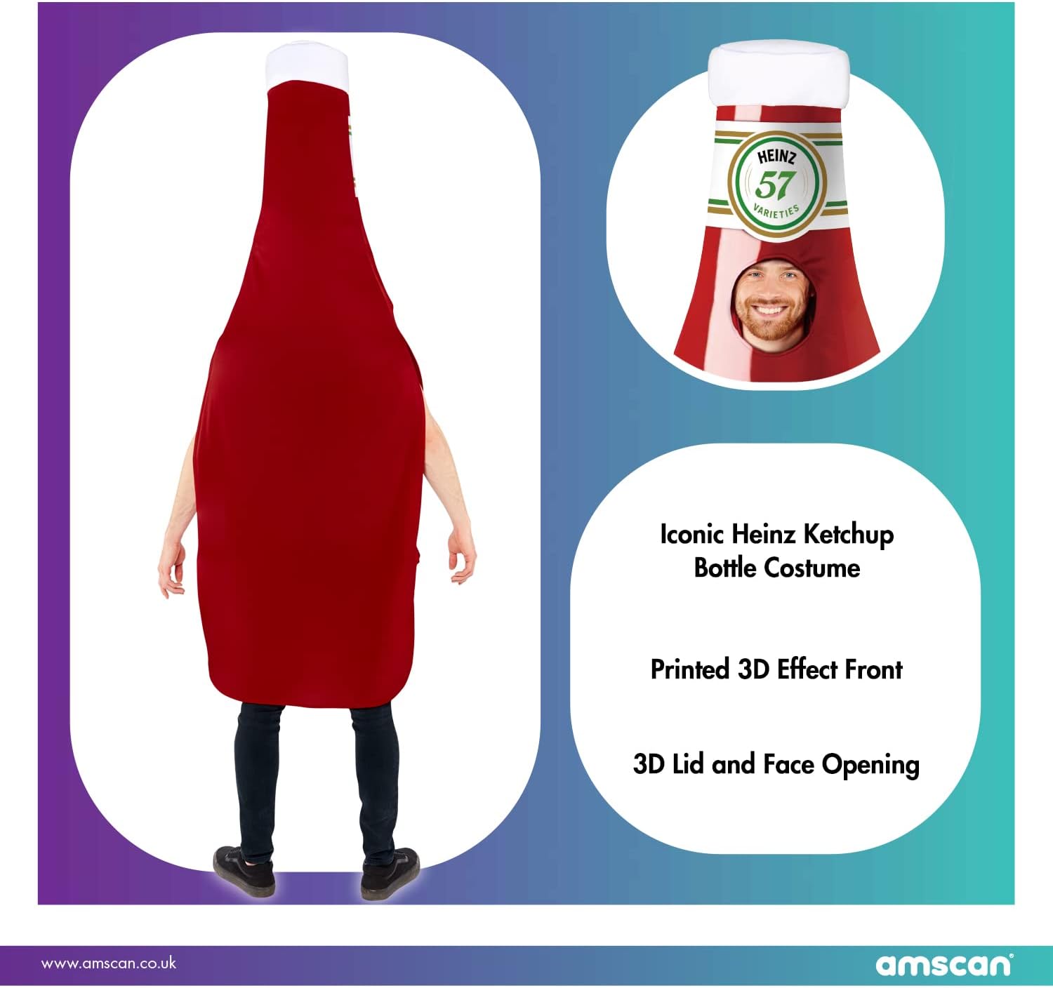 (PKT) (9913345) Adult Heinz Ketchup Bottle Costume Tabard (Standard)-3