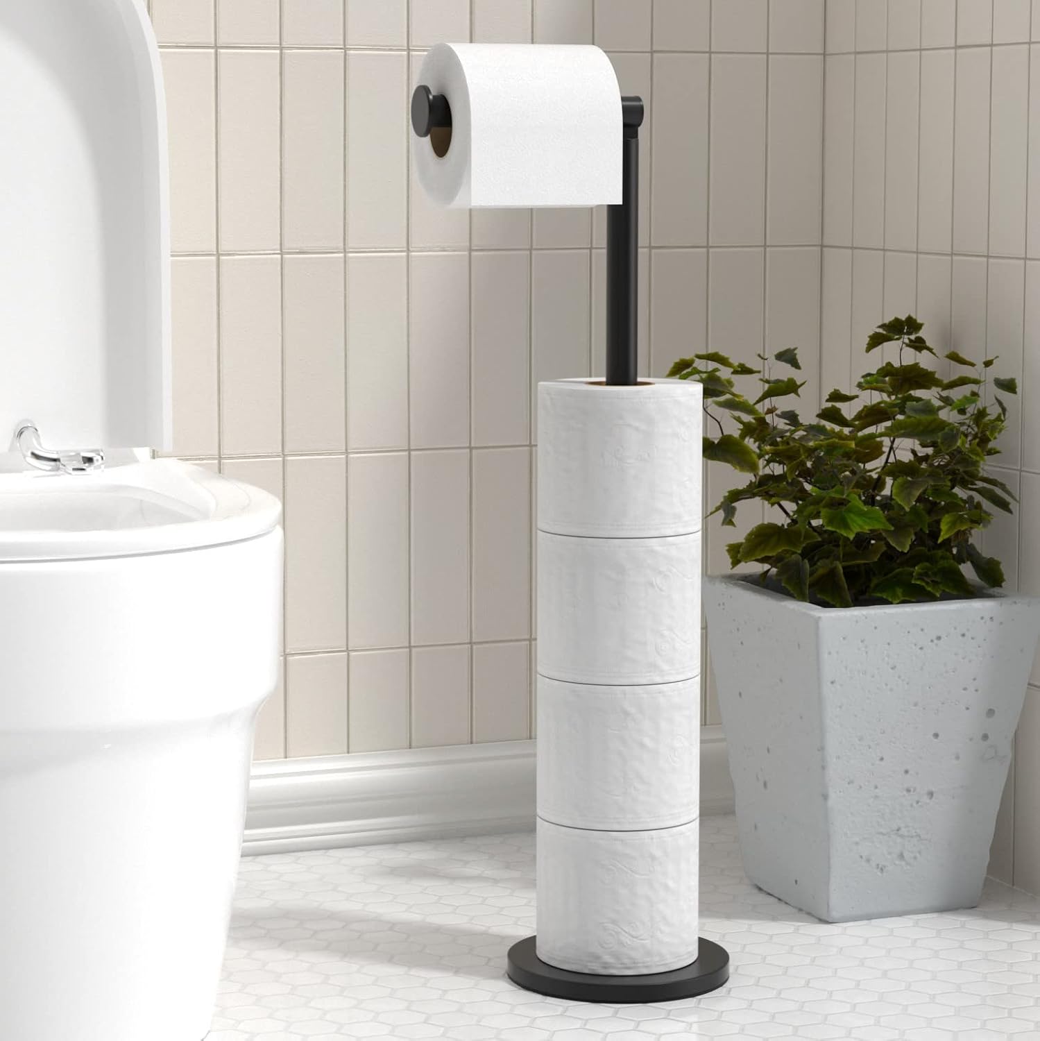 Free-standing Toilet Roll Holder Folding Paper Roll Holder Stainless Steel Bathroom Roll Holder Stand, Anti Rust Pedestal Free Standing Toilet Roll Storage Dispenser Holds 5 Paper Roll-1