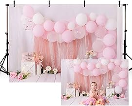 MEHOFOND 7x5ft Pink Girl Birthday Portrait Photography Backdrops Balloon Flower Child Kids Party Cake Smash Table Decoration Banner Newborn Background Photo Studio Gift Supplies