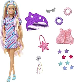 Barbie Totally Hair Doll, Barbie Doll with Blue and Pink-Streaked Blonde Hair, 15 Styling Accessories Including 8 with Colour-Changing Features, Toys for Ages 3 and Up, One Doll, HCM88