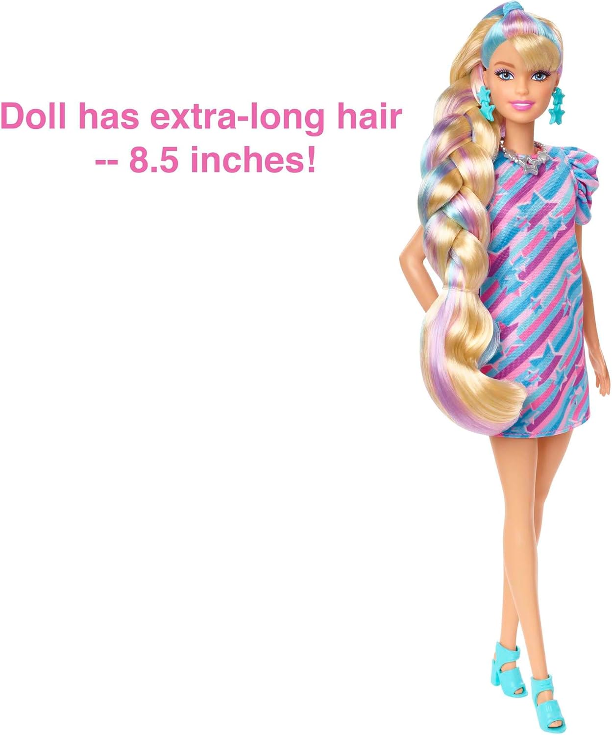 Barbie Totally Hair Doll, Barbie Doll with Blue and Pink-Streaked Blonde Hair, 15 Styling Accessories Including 8 with Colour-Changing Features, Toys for Ages 3 and Up, One Doll, HCM88-4