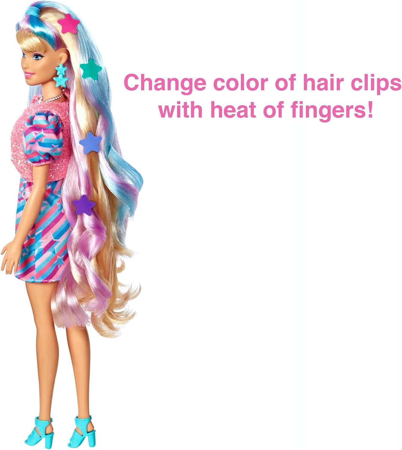 Barbie Totally Hair Doll, Barbie Doll with Blue and Pink-Streaked Blonde Hair, 15 Styling Accessories Including 8 with Colour-Changing Features, Toys for Ages 3 and Up, One Doll, HCM88-5